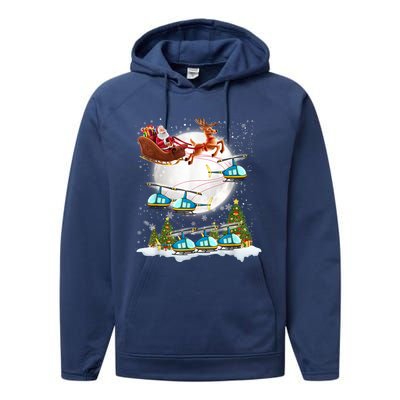 Helicopter Reindeer Santa's Sleigh Pilot Christmas Gift Performance Fleece Hoodie