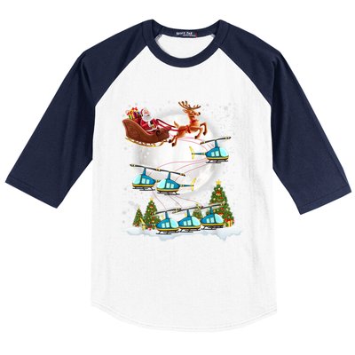 Helicopter Reindeer Santa's Sleigh Pilot Christmas Gift Baseball Sleeve Shirt