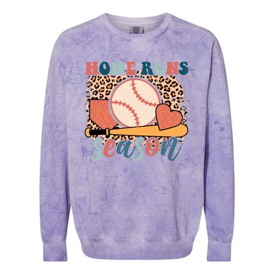 Home Runs Season Baseball Lover Baseball Player Leopard Game Day Colorblast Crewneck Sweatshirt