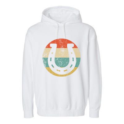 Horseshoe Retro Style Lucky Pullover Garment-Dyed Fleece Hoodie