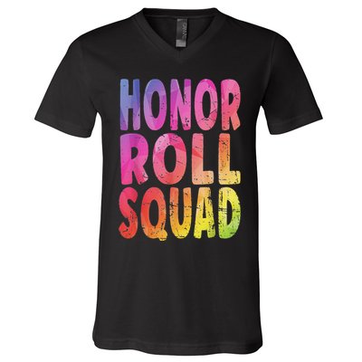 Honor Roll Squad Colorful Text Honor Roll Student V-Neck T-Shirt