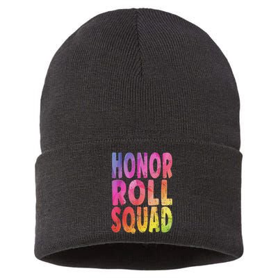 Honor Roll Squad Colorful Text Honor Roll Student Sustainable Knit Beanie