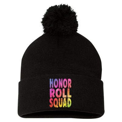 Honor Roll Squad Colorful Text Honor Roll Student Pom Pom 12in Knit Beanie