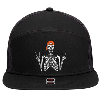 Halloween Rocker Skeleton Rock Hand Skater Cool Boy 7 Panel Mesh Trucker Snapback Hat