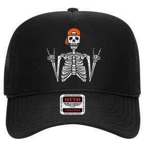 Halloween Rocker Skeleton Rock Hand Skater Cool Boy High Crown Mesh Back Trucker Hat