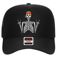 Halloween Rocker Skeleton Rock Hand Skater Cool Boy High Crown Mesh Back Trucker Hat