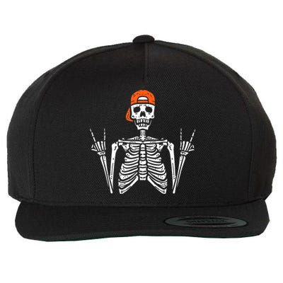 Halloween Rocker Skeleton Rock Hand Skater Cool Boy Wool Snapback Cap