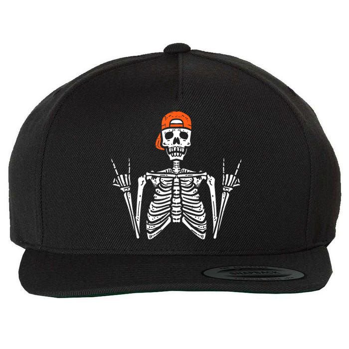 Halloween Rocker Skeleton Rock Hand Skater Cool Boy Wool Snapback Cap