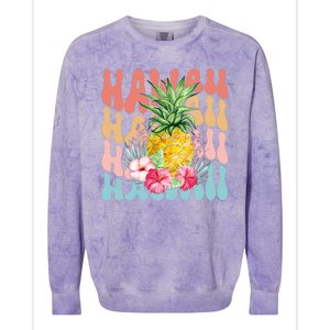 Hawaii Retro Tropical Pineapple Floral Colorblast Crewneck Sweatshirt