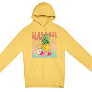 Hawaii Retro Tropical Pineapple Floral Premium Pullover Hoodie