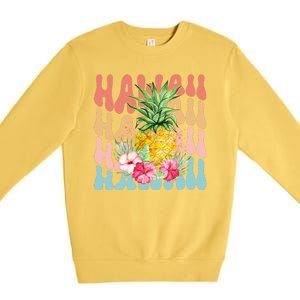 Hawaii Retro Tropical Pineapple Floral Premium Crewneck Sweatshirt