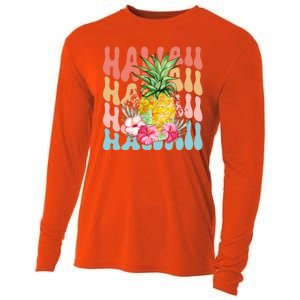 Hawaii Retro Tropical Pineapple Floral Cooling Performance Long Sleeve Crew