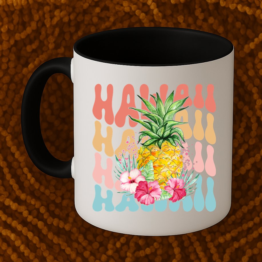 Hawaii Retro Tropical Pineapple Floral Mug