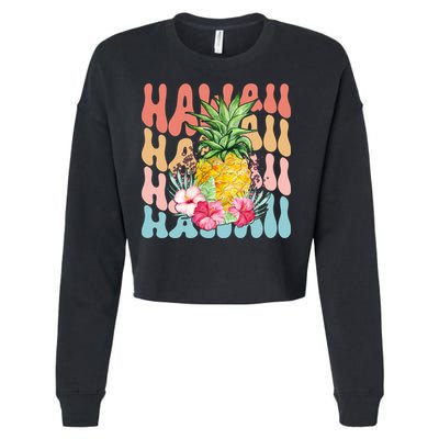 Hawaii Retro Tropical Pineapple Floral Cropped Pullover Crew