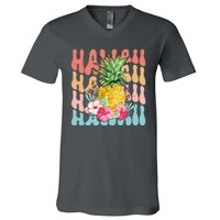 Hawaii Retro Tropical Pineapple Floral V-Neck T-Shirt