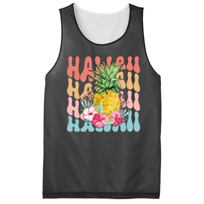 Hawaii Retro Tropical Pineapple Floral Mesh Reversible Basketball Jersey Tank