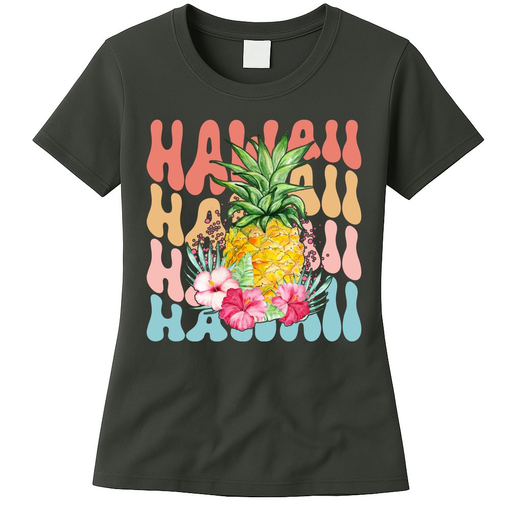 Hawaii Retro Tropical Pineapple Floral Womens T-Shirt