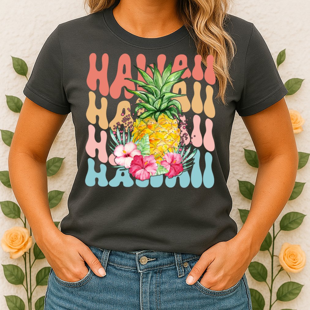 Hawaii Retro Tropical Pineapple Floral Womens T-Shirt