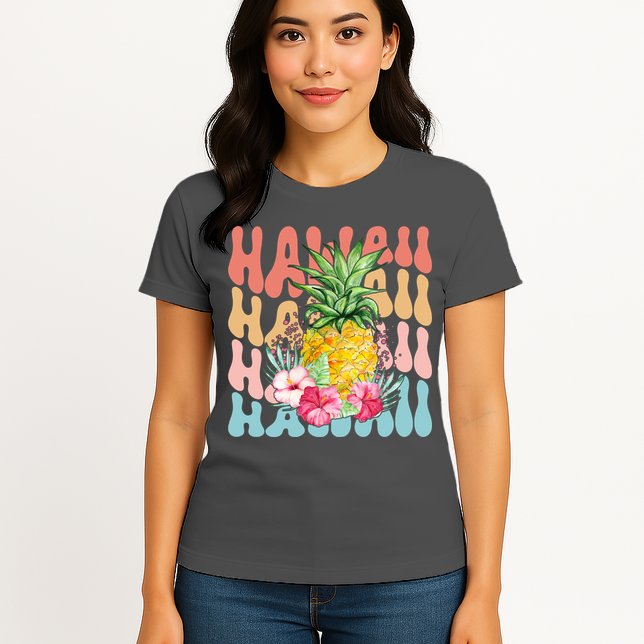 Hawaii Retro Tropical Pineapple Floral Womens T-Shirt