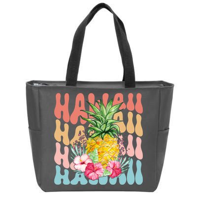 Hawaii Retro Tropical Pineapple Floral Zip Tote Bag
