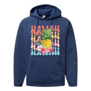 Hawaii Retro Tropical Pineapple Floral Performance Fleece Hoodie