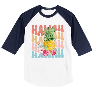 Hawaii Retro Tropical Pineapple Floral Baseball Sleeve Shirt