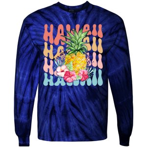 Hawaii Retro Tropical Pineapple Floral Tie-Dye Long Sleeve Shirt