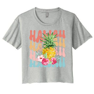 Hawaii Retro Tropical Pineapple Floral Women's Crop Top Tee