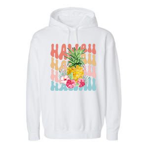 Hawaii Retro Tropical Pineapple Floral Garment-Dyed Fleece Hoodie