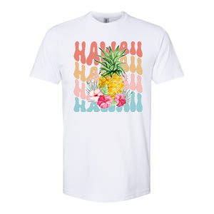 Hawaii Retro Tropical Pineapple Floral Softstyle CVC T-Shirt