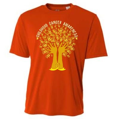 Handprint Ribbon Tree Childhood Cancer Awareness Cooling Performance Crew T-Shirt