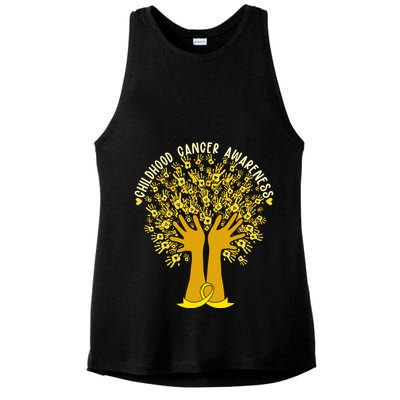 Handprint Ribbon Tree Childhood Cancer Awareness Ladies PosiCharge Tri-Blend Wicking Tank
