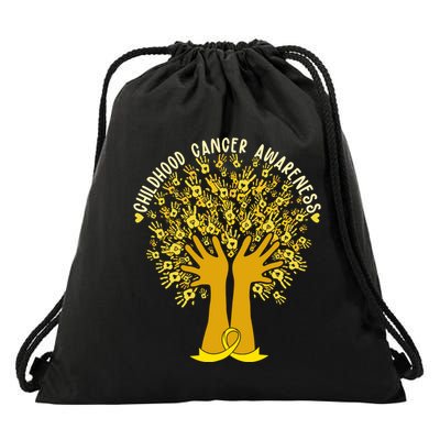 Handprint Ribbon Tree Childhood Cancer Awareness Drawstring Bag