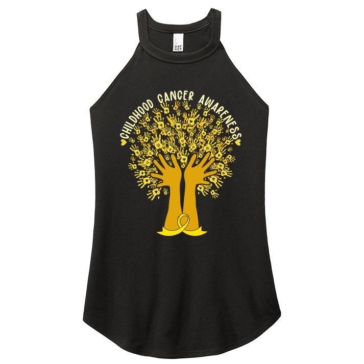 Handprint Ribbon Tree Childhood Cancer Awareness Women's Perfect Tri Rocker Tank