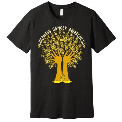 Handprint Ribbon Tree Childhood Cancer Awareness Premium T-Shirt