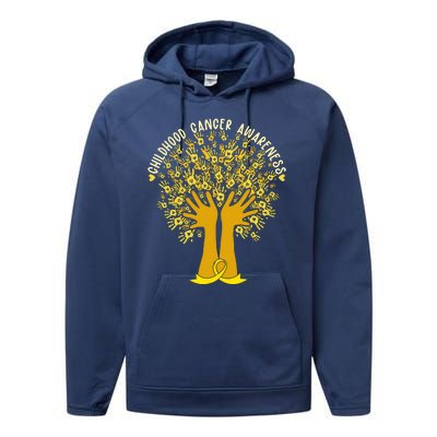 Handprint Ribbon Tree Childhood Cancer Awareness Performance Fleece Hoodie