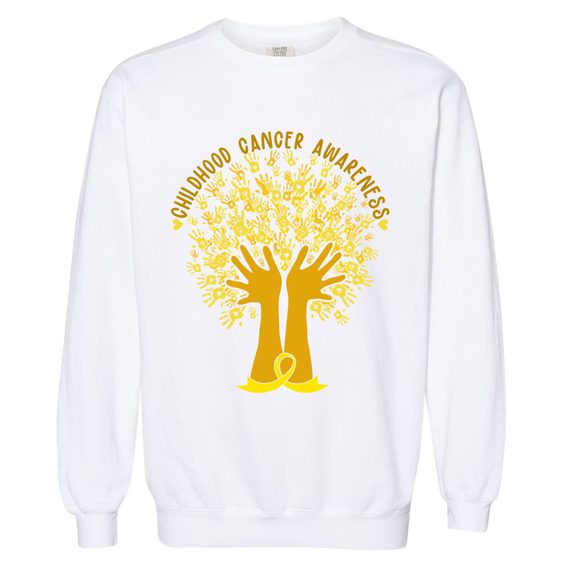 Handprint Ribbon Tree Childhood Cancer Awareness Garment-Dyed Sweatshirt