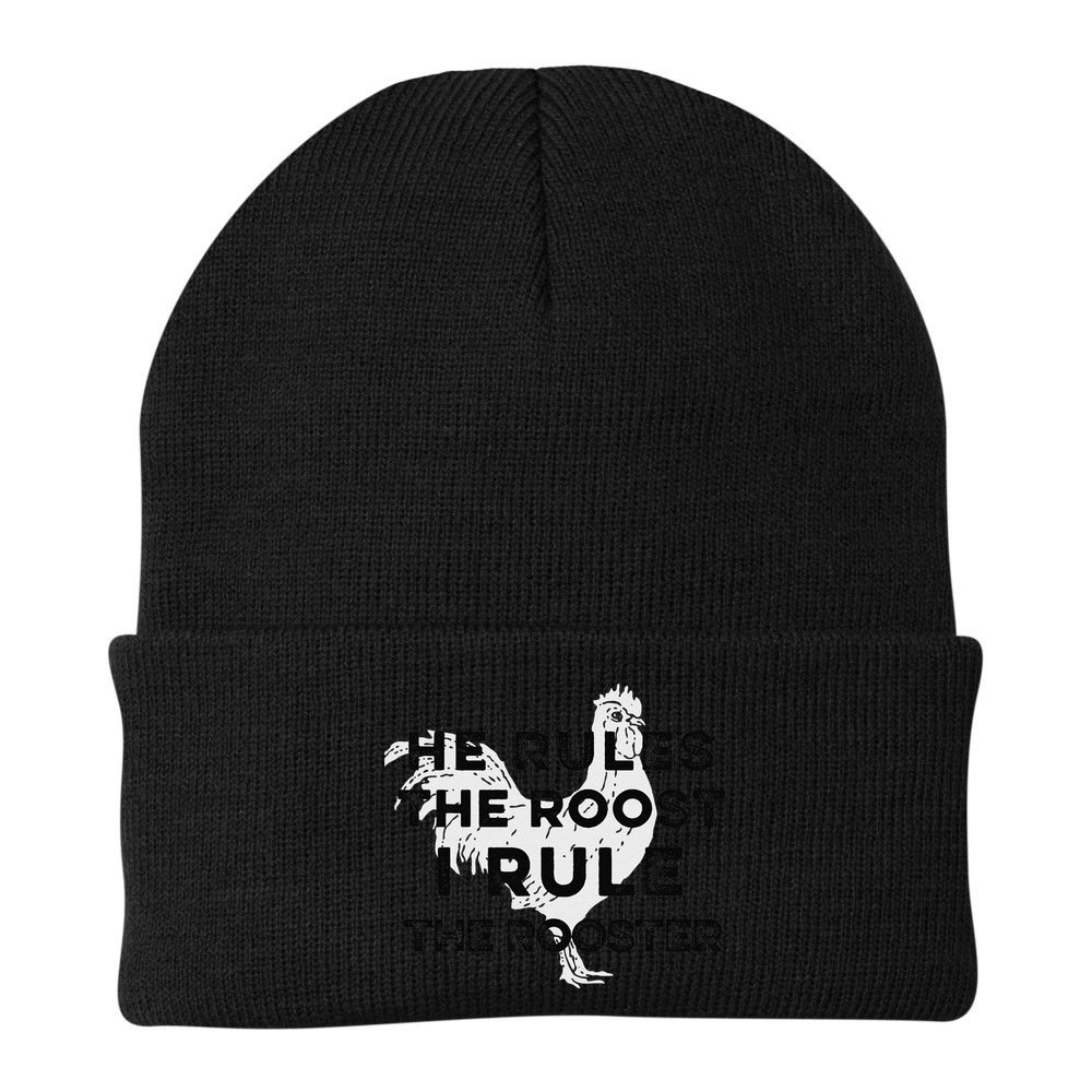 He Rules The Roost I Rule The Rooster Funny Boss Chickens Beanie