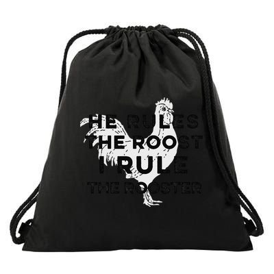 He Rules The Roost I Rule The Rooster Funny Boss Chickens Drawstring Bag