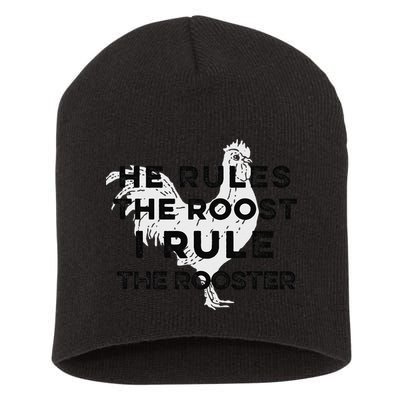 He Rules The Roost I Rule The Rooster Funny Boss Chickens Short Acrylic Beanie