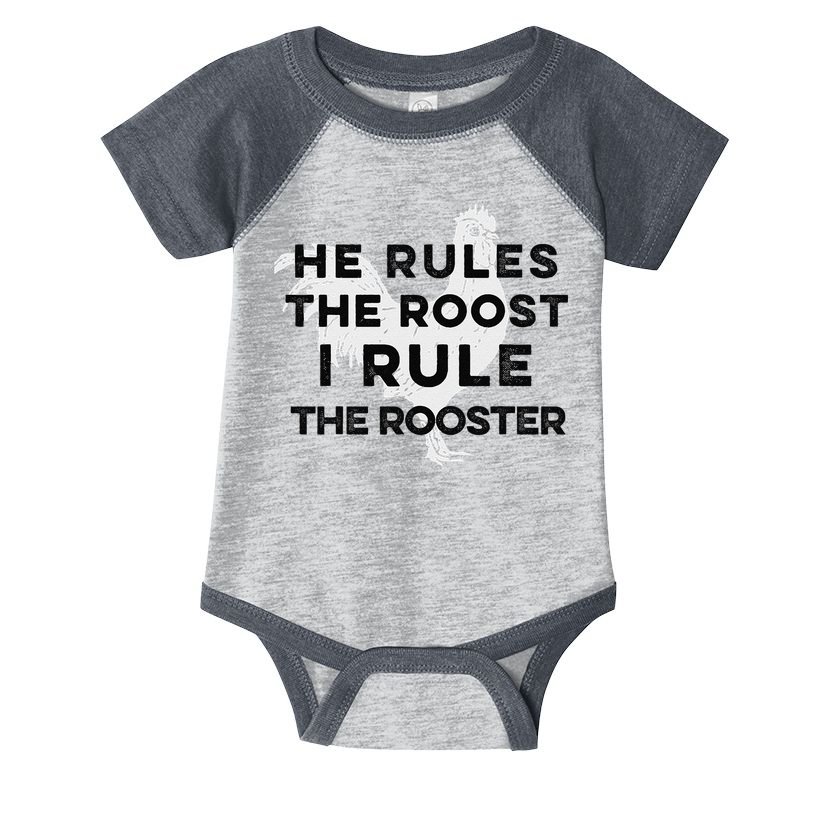 He Rules The Roost I Rule The Rooster Funny Boss Chickens Infant Baby Jersey Bodysuit