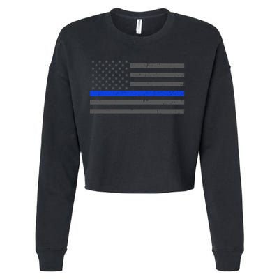 Honor Respect Thin Blue Line Flag Gift Police Gift Cropped Pullover Crew