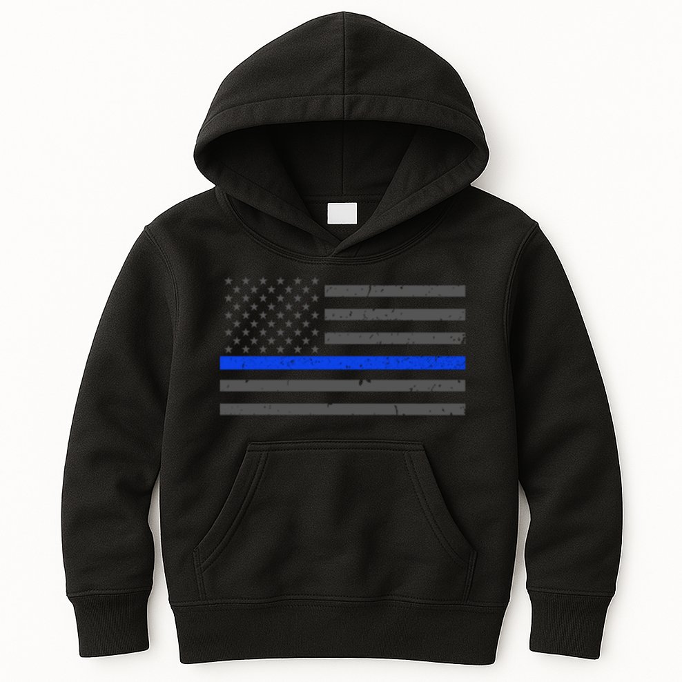 Honor Respect Thin Blue Line Flag Gift Police Gift Kids Hoodie