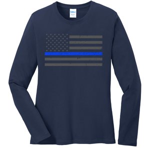 Honor Respect Thin Blue Line Flag Gift Police Gift Ladies Long Sleeve Shirt