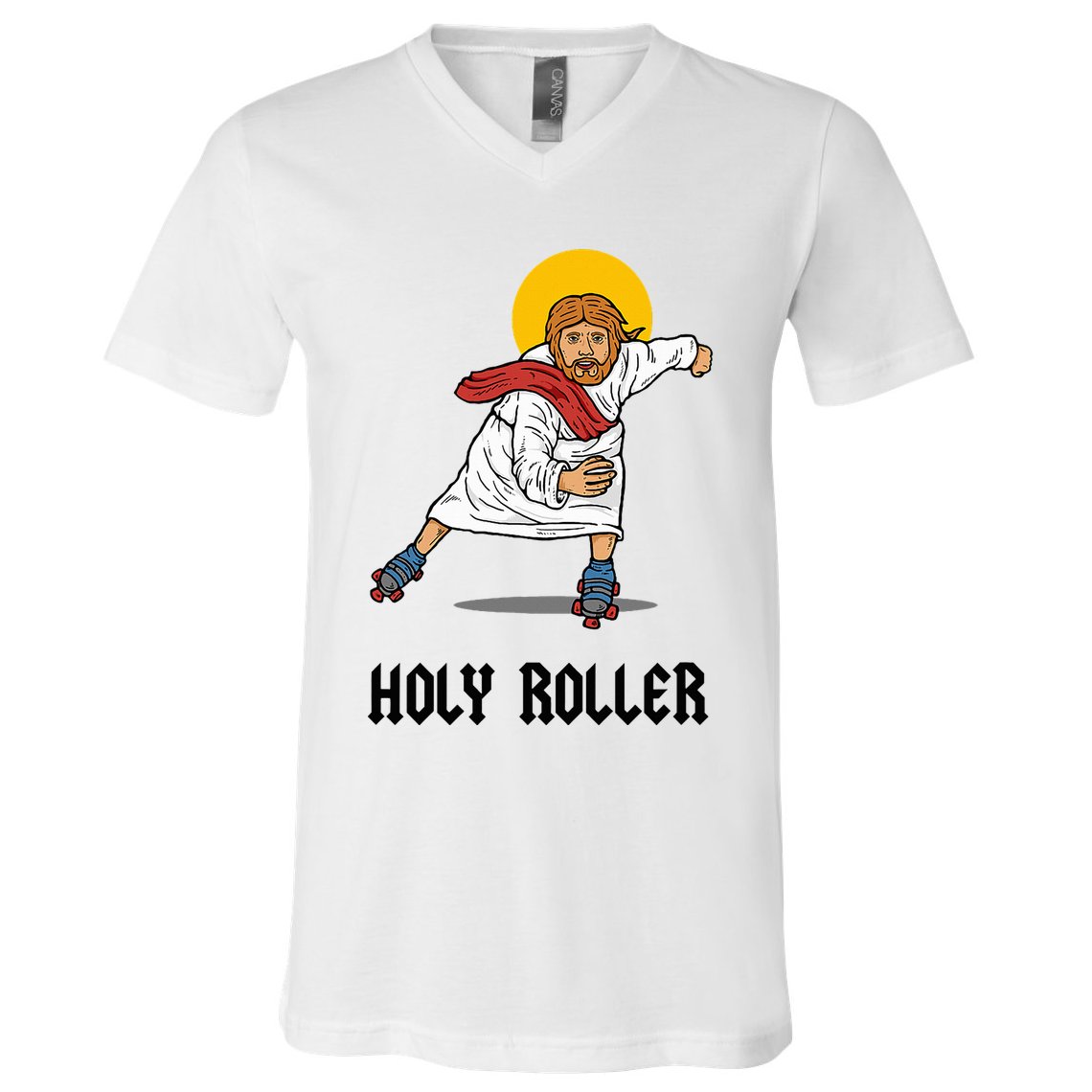 Holy Roller T Jesus Roller Skates Skating V-Neck T-Shirt