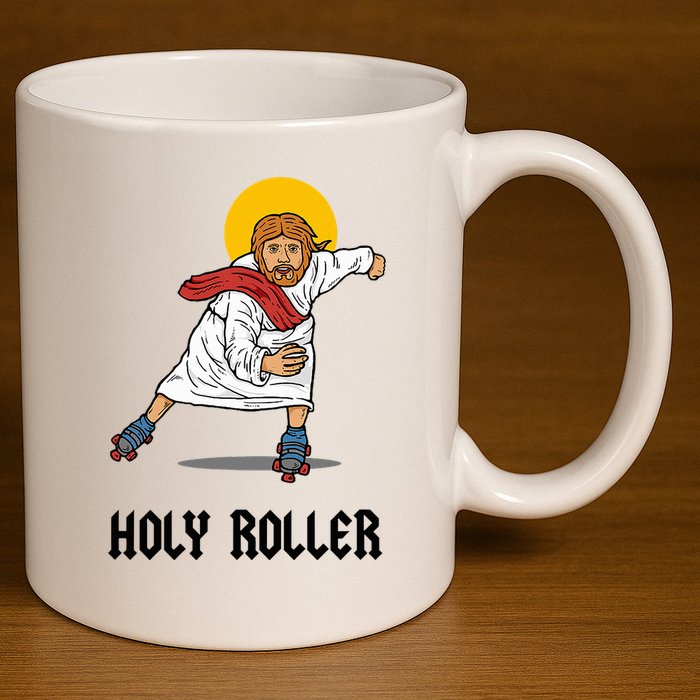 Holy Roller T Jesus Roller Skates Skating 11oz C Handle Ceramic Mug
