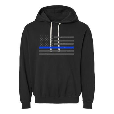 Honor Respect Thin Blue Line Flag Hoodie Police Gift Garment-Dyed Fleece Hoodie