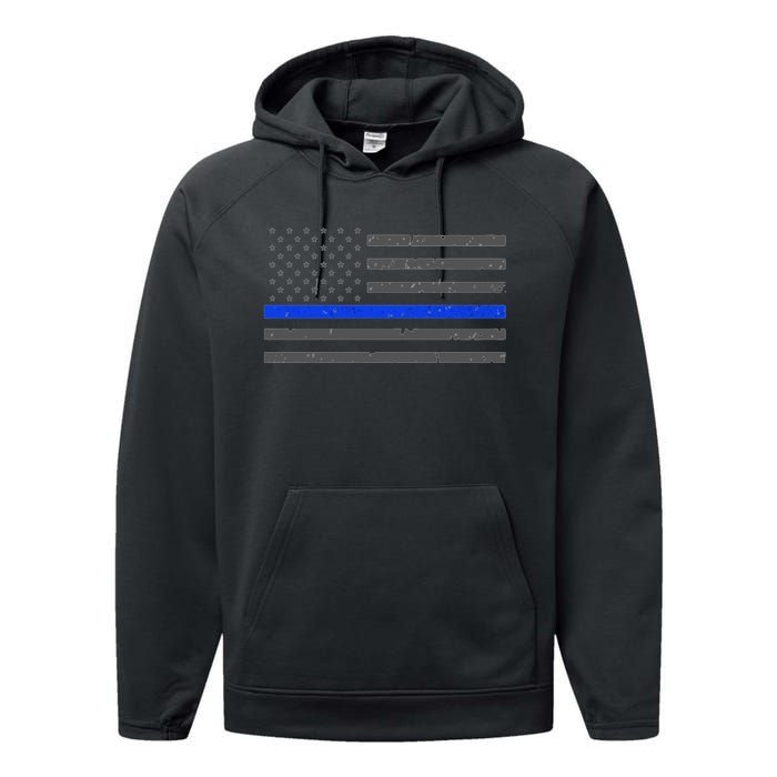 Honor Respect Thin Blue Line Flag Hoodie Police Gift Performance Fleece Hoodie