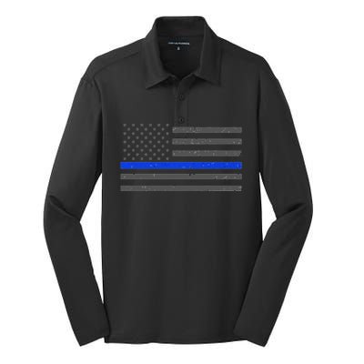 Honor Respect Thin Blue Line Flag Hoodie Police Gift Silk Touch Performance Long Sleeve Polo