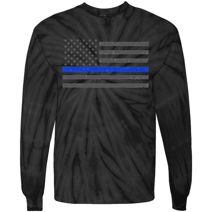 Honor Respect Thin Blue Line Flag Hoodie Police Gift Tie-Dye Long Sleeve Shirt